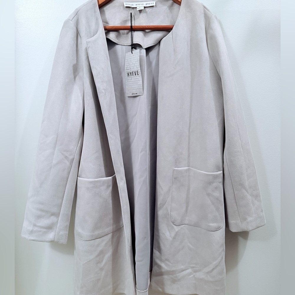 HYFVE Soft Gray Faux Suede Trench Coat NWT Size L Lightweight Jacket
